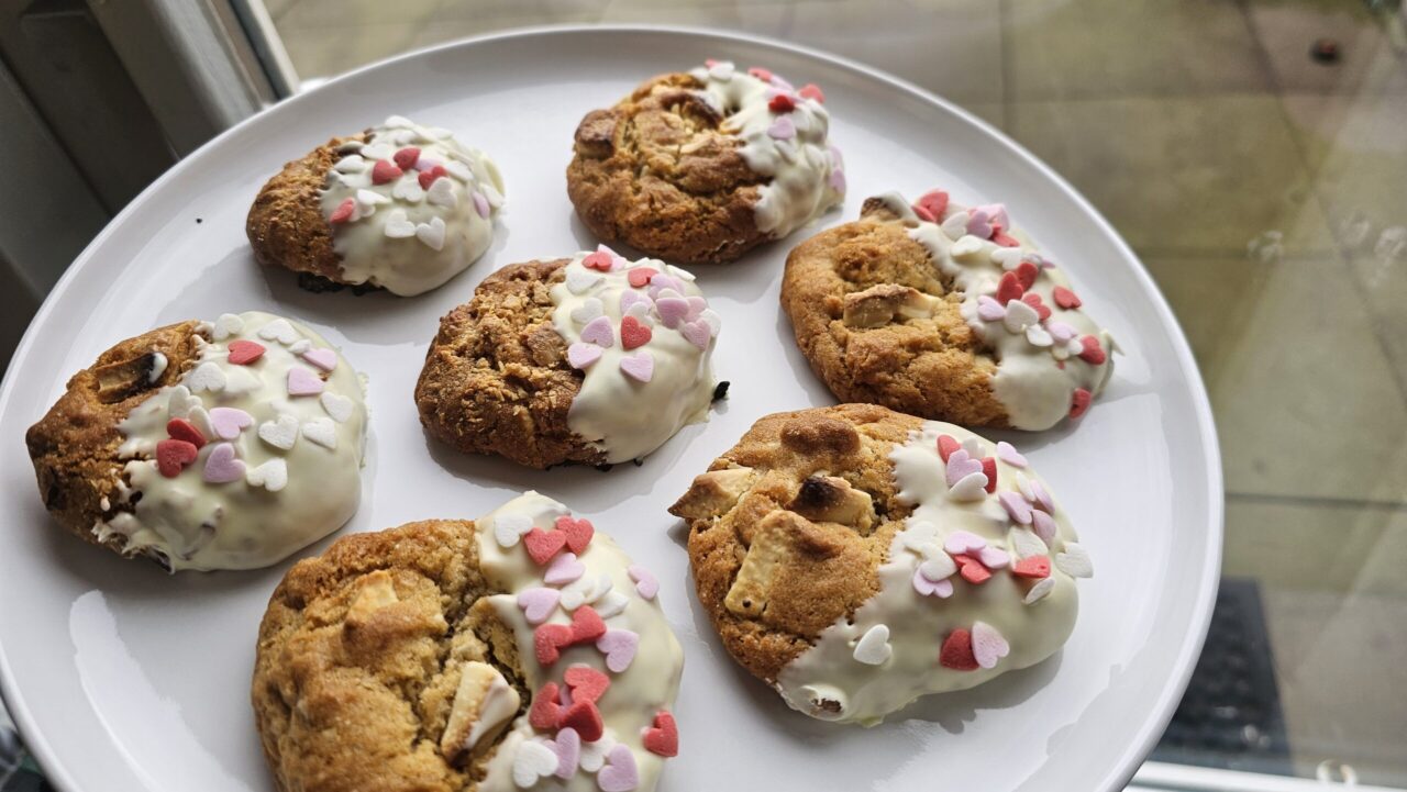 Chocolate chipcookies valentijnstijl